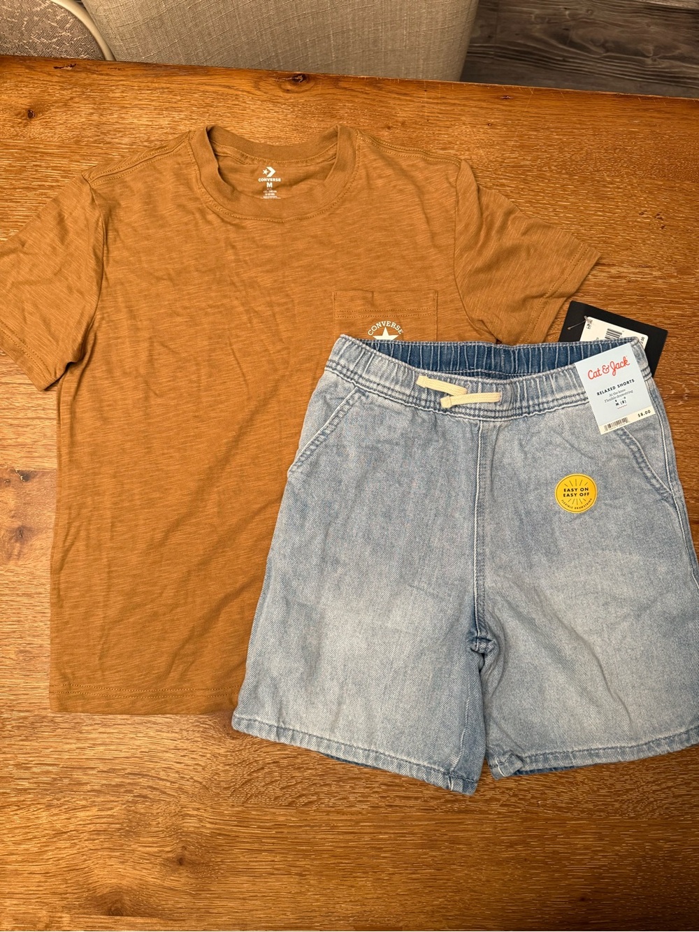 Converse Kids Short Sleeve Tee in Rust Brown with Cat and Jack Jean Shorts